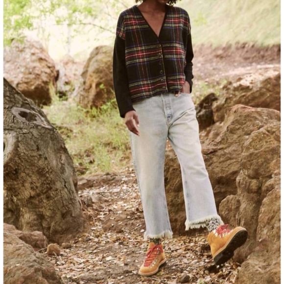 NEW THE GREAT Fire Side Wool blend cardigan in hearth tartan plaid M - Picture 8 of 8